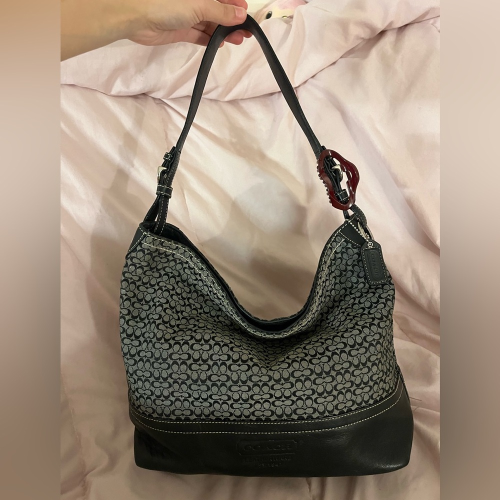 Vintage monogram coach shoulder bag w hook closure